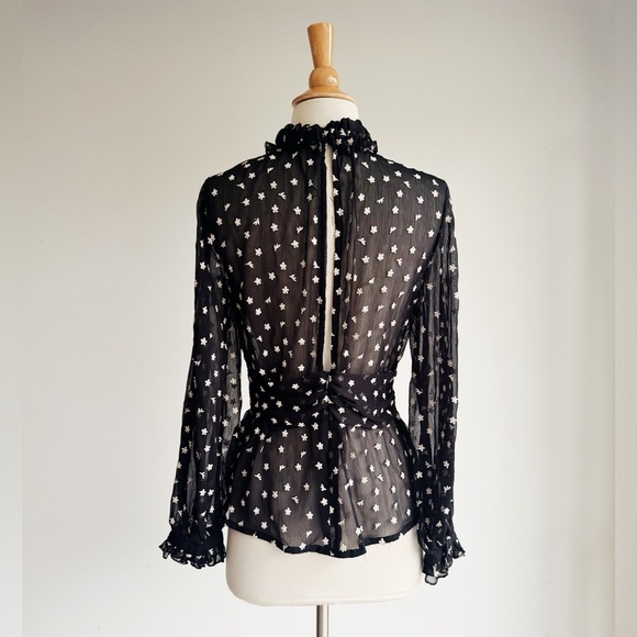 NWOT ZARA Black Sheer High Neck Ruffle Blouse XS - Picture 10 of 11